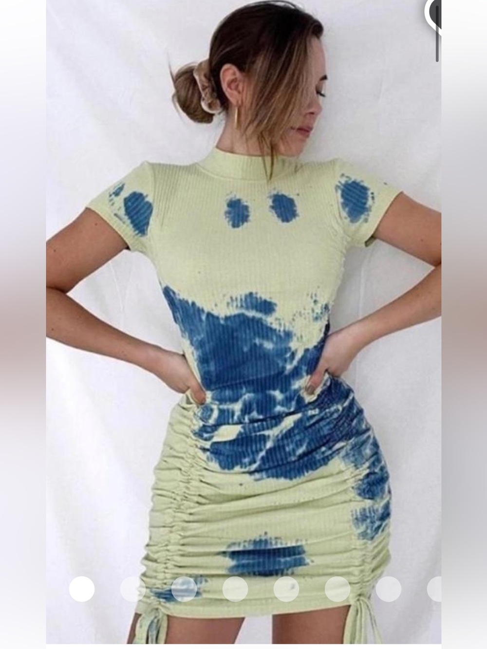 Missguided Tie-Dye Ribbed Mock Neck Dress - Blue & Light Yellow